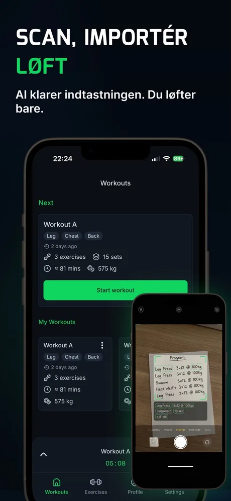 WLogs skærm til AI-import af programmer