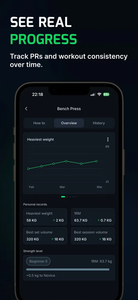 WLog progress and personal records screen